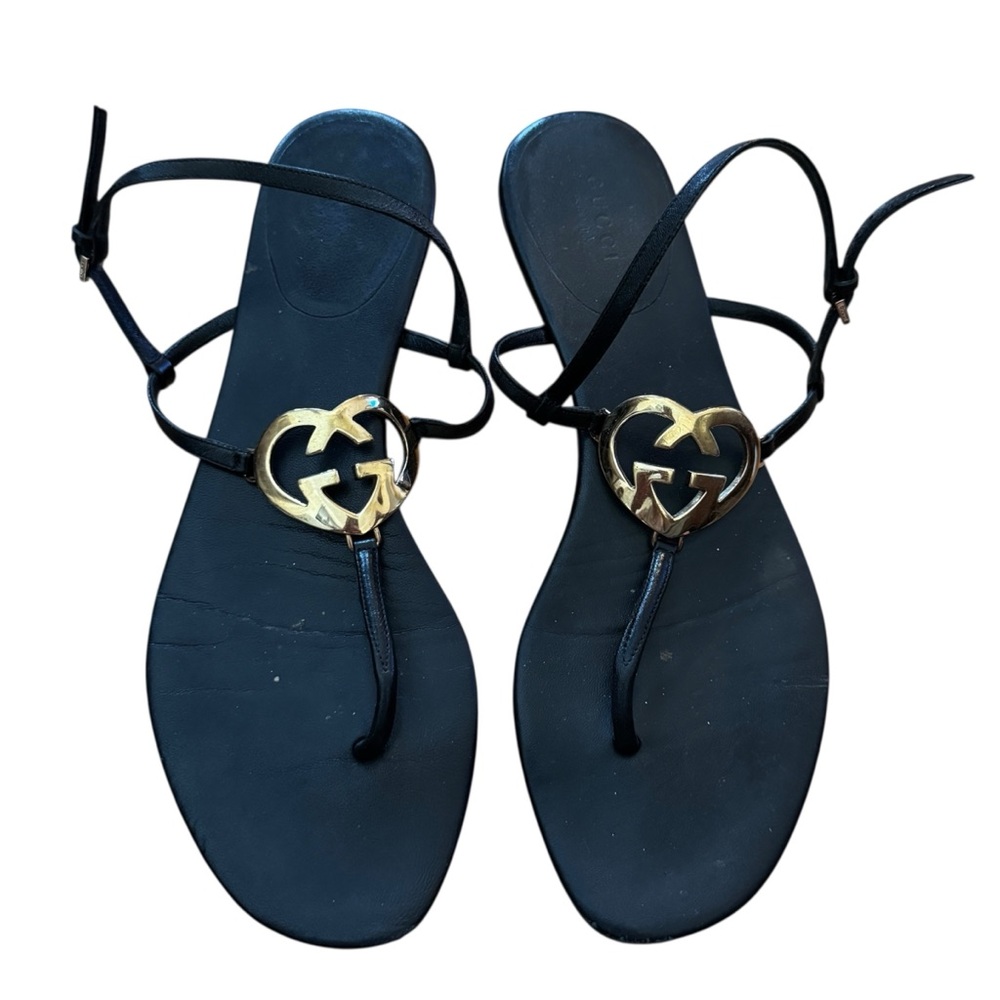 Gucci Black and Gold Heart Women's Sandals, Size 38.5 Size 8.5